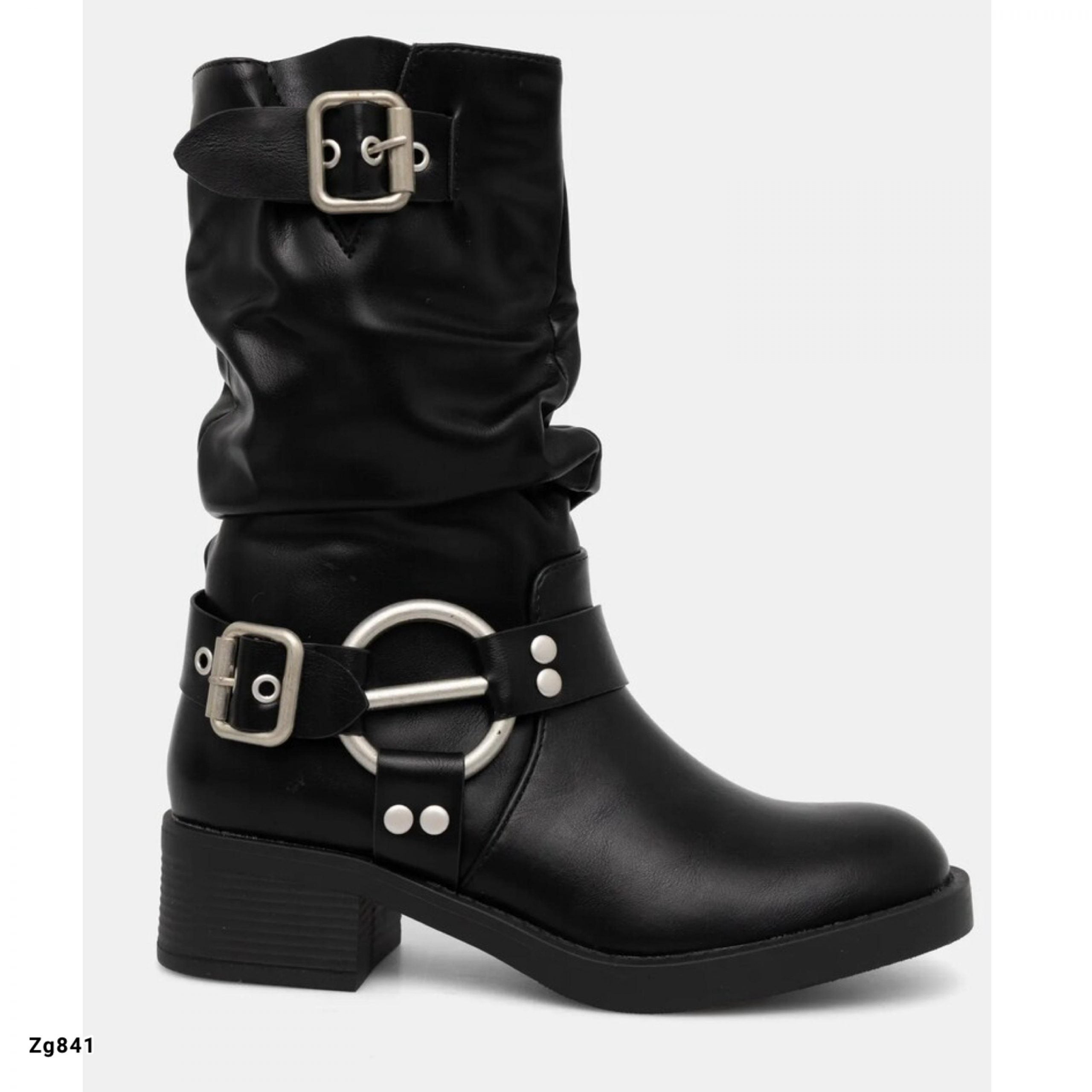 Bota negro detalle correas hebilla plateado tacon 4cm AA4-AX1597-01 C-8